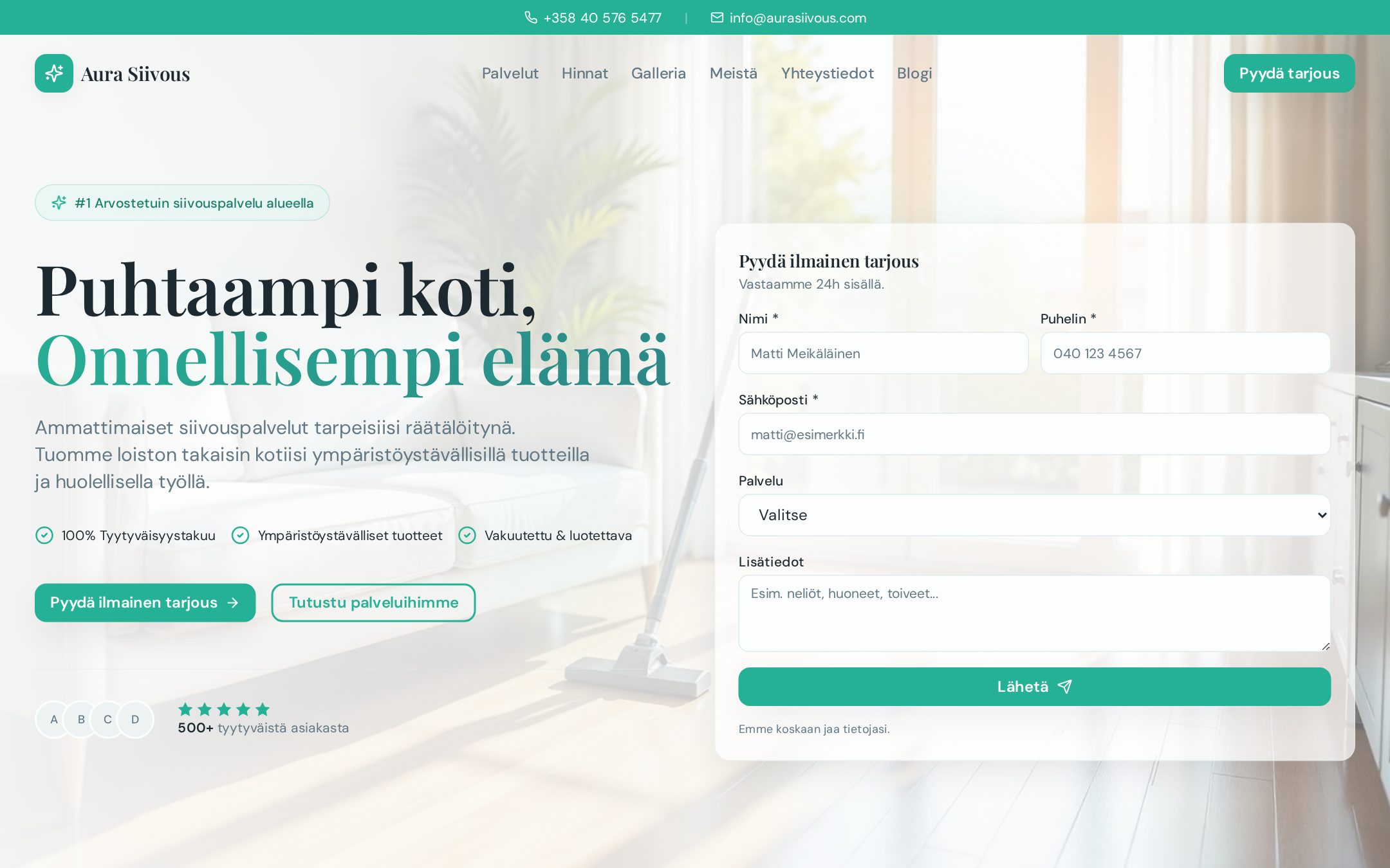 Example V3SU Residential Cleaning contractor website